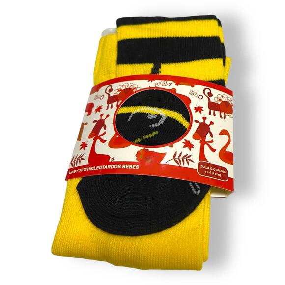 Durex Girls Tights Size 0-6 Months Black Yellow Bee Print Striped Feet NEW - Picture 1 of 4